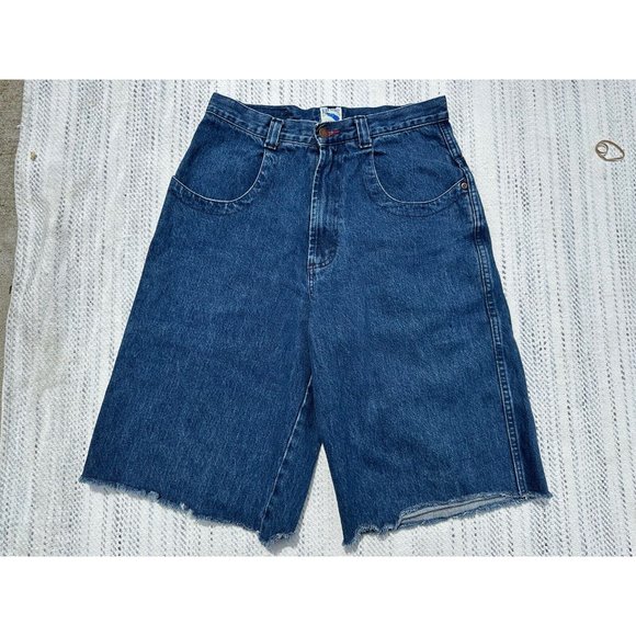 Blue Comet Shorts 31 Blue Jean Denim Jorts Raw Hems Wide Leg Vintage Adult Mens - Picture 1 of 16